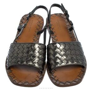 Bottega Veneta Metallic Woven Sandals Sz 40, US 9.5
